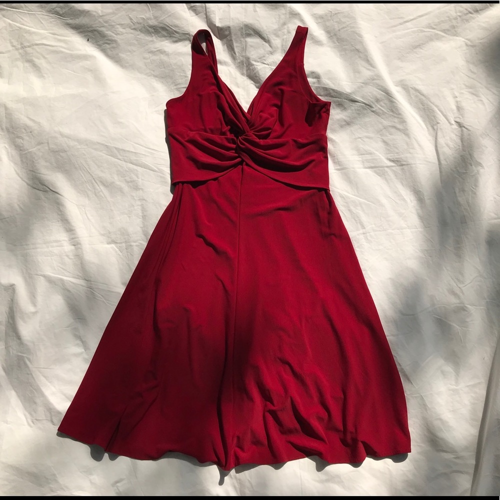 Twist-Front Red V-Neck Women’s Dress